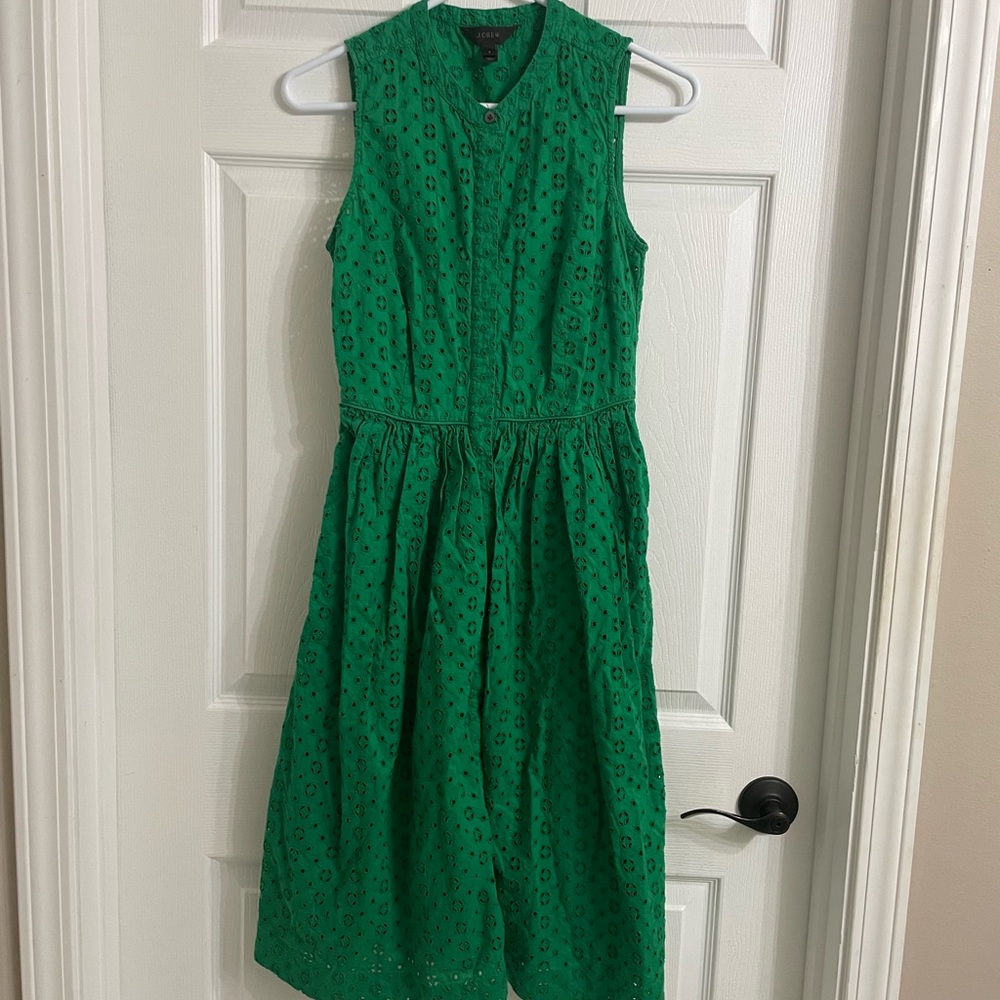 J. Crew Bright Green Sleeveless Eyelet Midi Dress